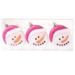 Bombki głowa bałwana różowa czapka 7 cm 3 sztuki