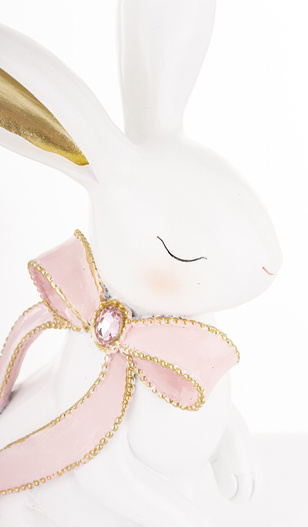 Figurka Królik biały z różową kokardą, złote uszy 31x12cm