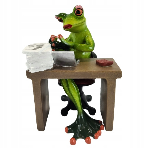 Figurka Żaba zielona przy biurku z laptopem 14,5cm