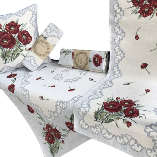 Bieżnik na stół Maki szara lamówka 45x140cm Chenille