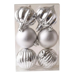 Bombki srebrne mix wzorów 6sztuk 6cm 