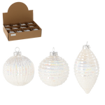 Bombka szklana 1sztuka biała plisowana okrągła/podłużna 3 wzory