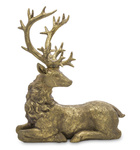 Jeleń złoty leżący przecierany z głową do tyłu 37x32cm