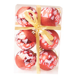 Bombki czerwone brokatowe z reniferem i choinką 7 cm 6 sztuk