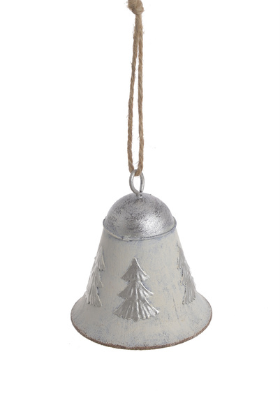 Zawieszka Dzwon metal biały srebrne choinki 6,5cm
