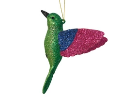 Zawieszka Ptaszek zielony różowo-niebieskie skrzydła 11,5cm