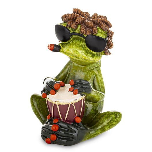 Figurka Żaba siedząca, grająca na bębenku w okularach 9cm