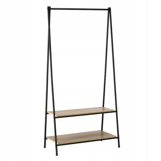 Wieszak garderobiany metalowy czarny z dwiema półkami 80×40×160 cm