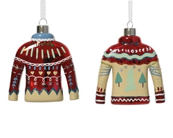 Bombka szklana sweterek czerwono-beżowy 11 cm - 1 sztuka, 2 wzory