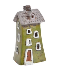 Domek Holenderski T-light krzywy, zielony, szary dach 23cm