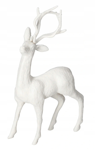 Renifer dekoracyjny z PVC biały brokatowy stojący 25 cm - w pudełku
