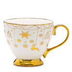 Filiżanka ceramiczna biała 380ml złote renifery, śnieżynki, złote ucho