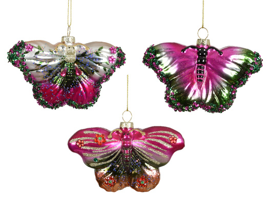 Bombka szklana 1sztuka Motyl różowo-zielony/czerwono/biało-różowy 3 wzory 8cm