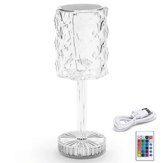 Lampka plastikowa z baterią USB 26cm kryształ kielich