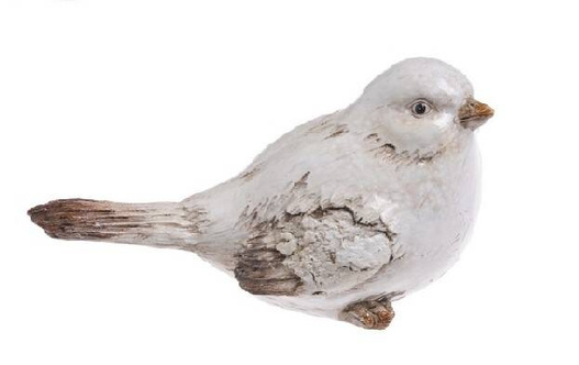 Ptaszek ceramiczny biały brązowe skrzydła i ogon 10 cm