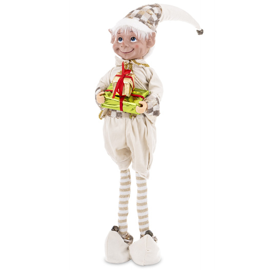 Elf aksamit kremowy stojący z prezentami 62cm