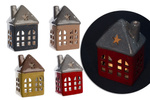 Domek ceramiczny czerwony/żółty/brązowy/czarny gwiazdki 13 cm