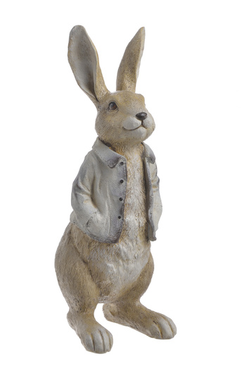 Figurka Zając beżowy szczotkowany w kremowej kurtce 30,5 cm