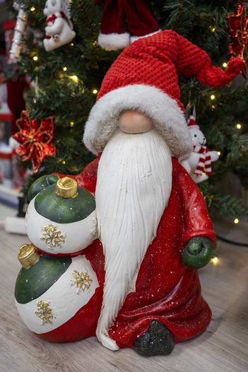 Mikołaj LED czerwony strój, biało-czerwono-zielone bombki 60cm