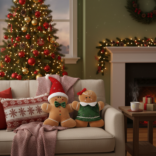 Poduszka Piernik ON/ONA zielona sukienka/kokarda 34cm