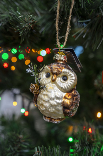 Bombka szklana sowa jasno-brązowa 10 cm 1 sztuka