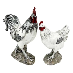 Figurka Kura biało-srebrne skrzydła na podstawce 32cm