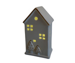 Domek LED biały, złote choinki 17 cm