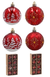Bombki czerwone białe choinki/złote szlaczki 8sztuk 6cm 