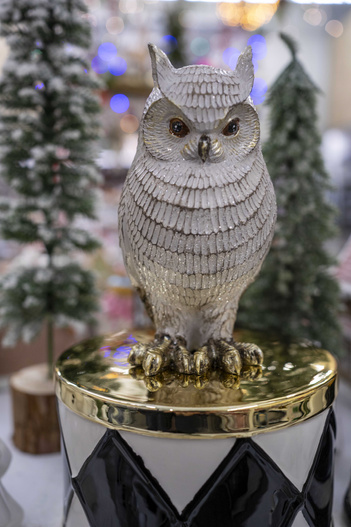 Figurka sowa biała złote łapki i nosek 15cm