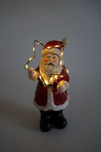 Mikołaj stojący LED ze złotą gwiazdą 23 cm
