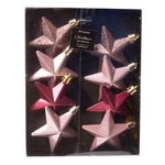 Bombki gwiazdki różowe brokat/połysk 6,5 cm 8 sztuk