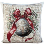 Poszewka 40x40cm Chenille Bombka z czerwoną kokardą