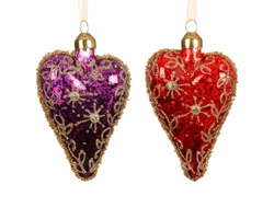 Bombka szklana 1sztuka Serce czerwone/fioletowe z diamentami 10cm