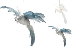 Zawieszka koliber biały / blado niebieski 22cm z piórami 2kolory