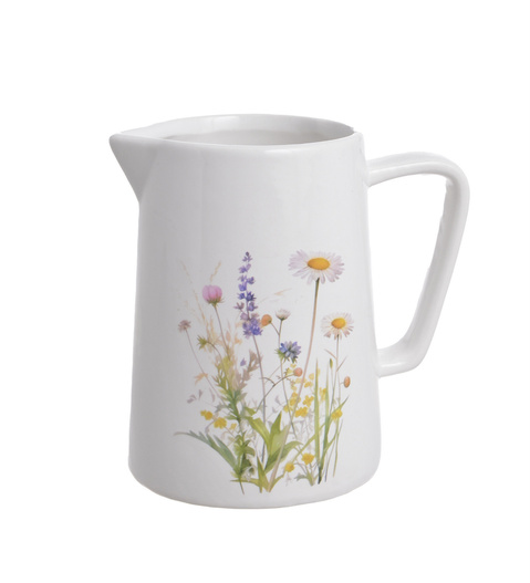 Dzbanek ceramiczny biały w polne kwiaty