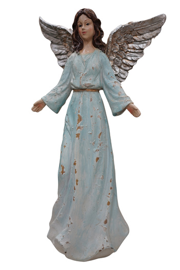 Anioł w miętowej sukni, pozłacane skrzydła 30 cm