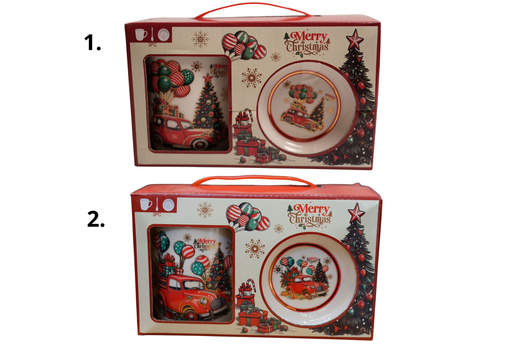 Kubek Auto przy choince, balony z łyżeczką i niekapkiem w pudełku