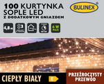 Kurtyna zew/wew sople 100LED 4,8m biały ciepły z dodatkowym gniazdem