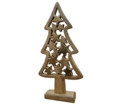 Choinka drewniana mango płaska z gwiazdkami 40cm