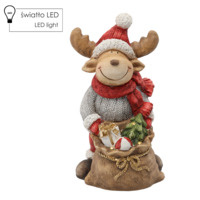 Renifer ceramiczny brąz LED worek prezentów 43cm