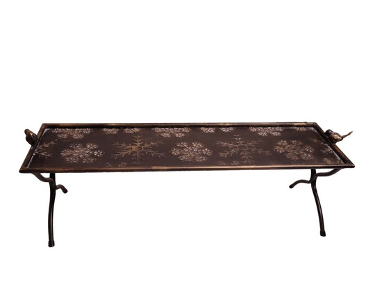 Taca metal złota, śnieżyki na nóżkach z ptaszkami 66x20cm