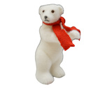 Niedźwiedź aksamitny biały stojący w czerwonym szaliku 19 cm