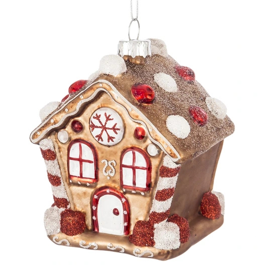 Bombka szklana domek z piernika brązowo-czerwony 7x5,7x8,8 cm 1 sztuka