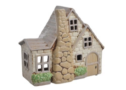 Domek Holenderski T-light z cegiełek kremowy, szary podwójny dach z kominem