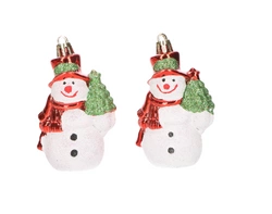 Bombki bałwanki z choinką i czerwonym kapeluszem 9 cm 2 sztuki