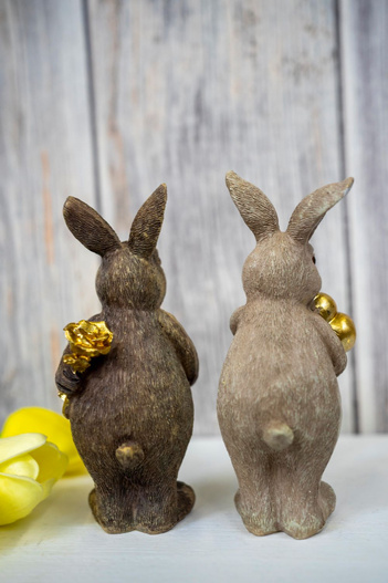 Figurka Królik ON/ONA brąz szczotkowane złote serce/złota kokarda 13cm 2 wzory