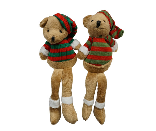 Zawieszka miś pluszowy czerwono-zielone paski, zwisające nogi 2 wzory 1 sztuka