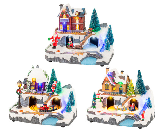 Scenka Led domek na wzgórzu, pociąg 14x20,8x16,5 3wzory do wyboru