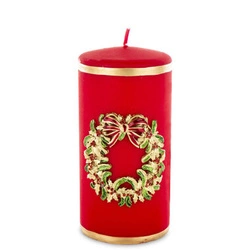 Świeca walec czerwona z wiankiem 10cm