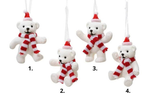 Zawieszka Miś biały w czerwonym szaliczku i czapce 9,5cm 4 wzory